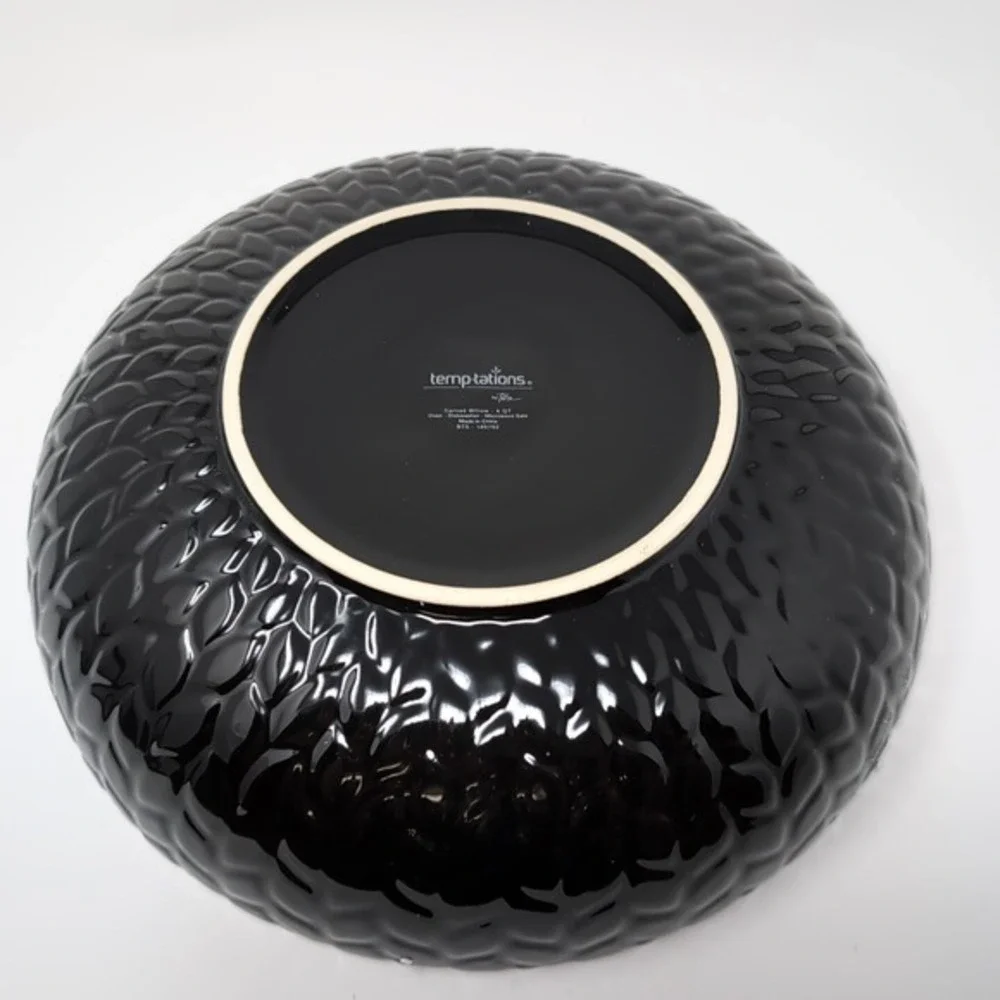 Temp-tations Ovenware Carved Willow 3-qt and 4-qt Ceramic Shallow Bowl Set Black